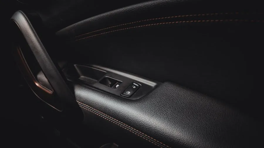 Close-up of tilt and turn window handle mechanism detail