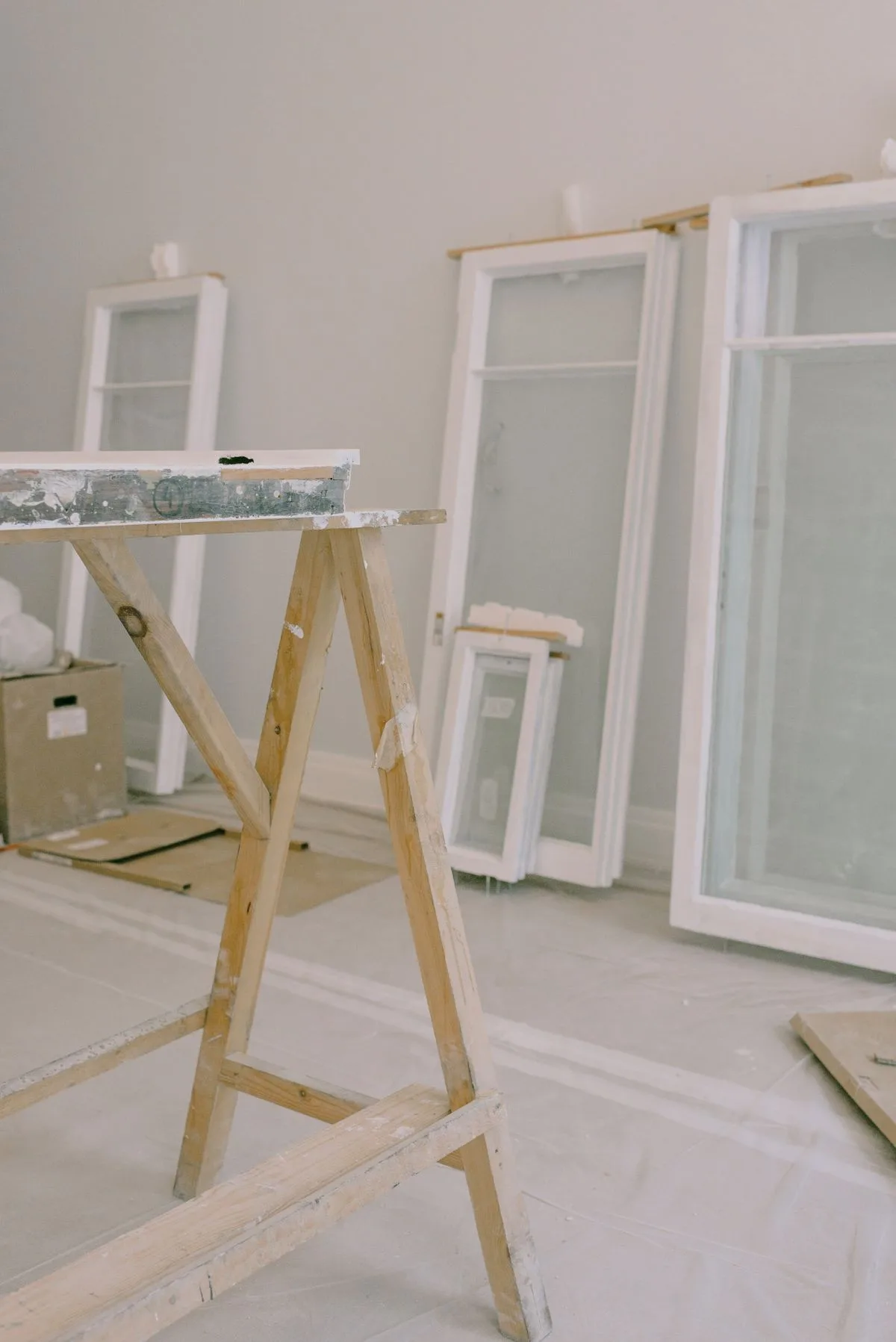 uPVC window frames on a workbench - uPVC windows in Exeter